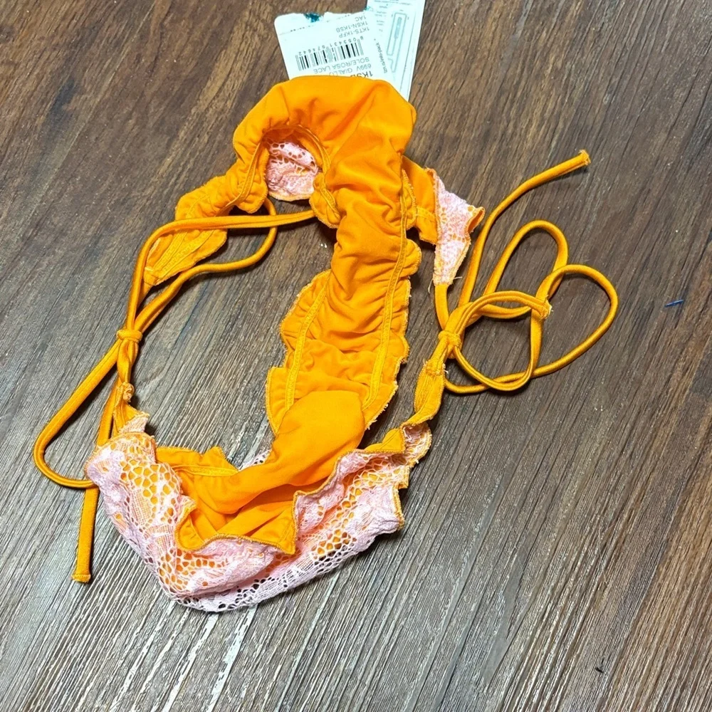 Texenis Orange and Pink Lace Bikini Bottom Large